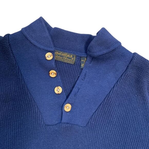 Eddie Bauer Navy Knit Button Henley Sweater Size Med Preppy Dark Academia Retro - Picture 2 of 11